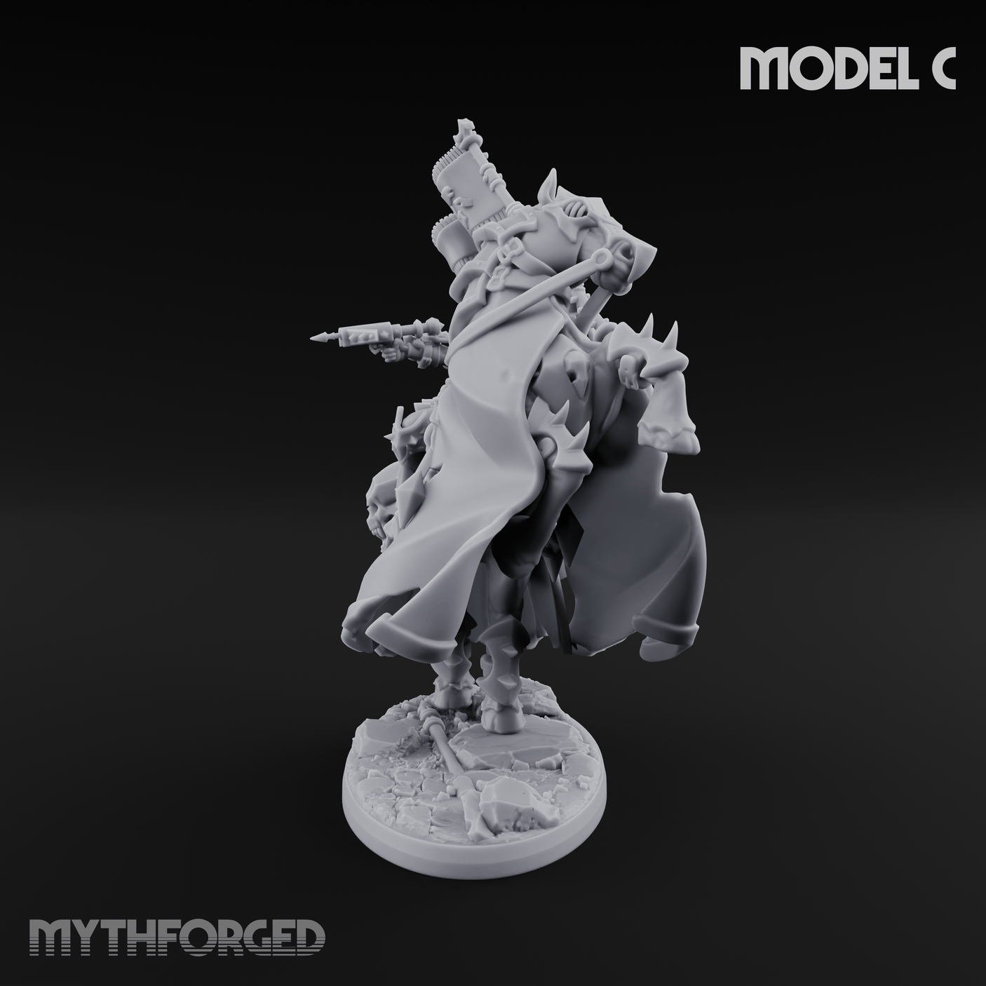 Ornate Saddle Towering Knight Rider C Miniature for Dungeons and Dragons, Pathfinder or other TTRPGs