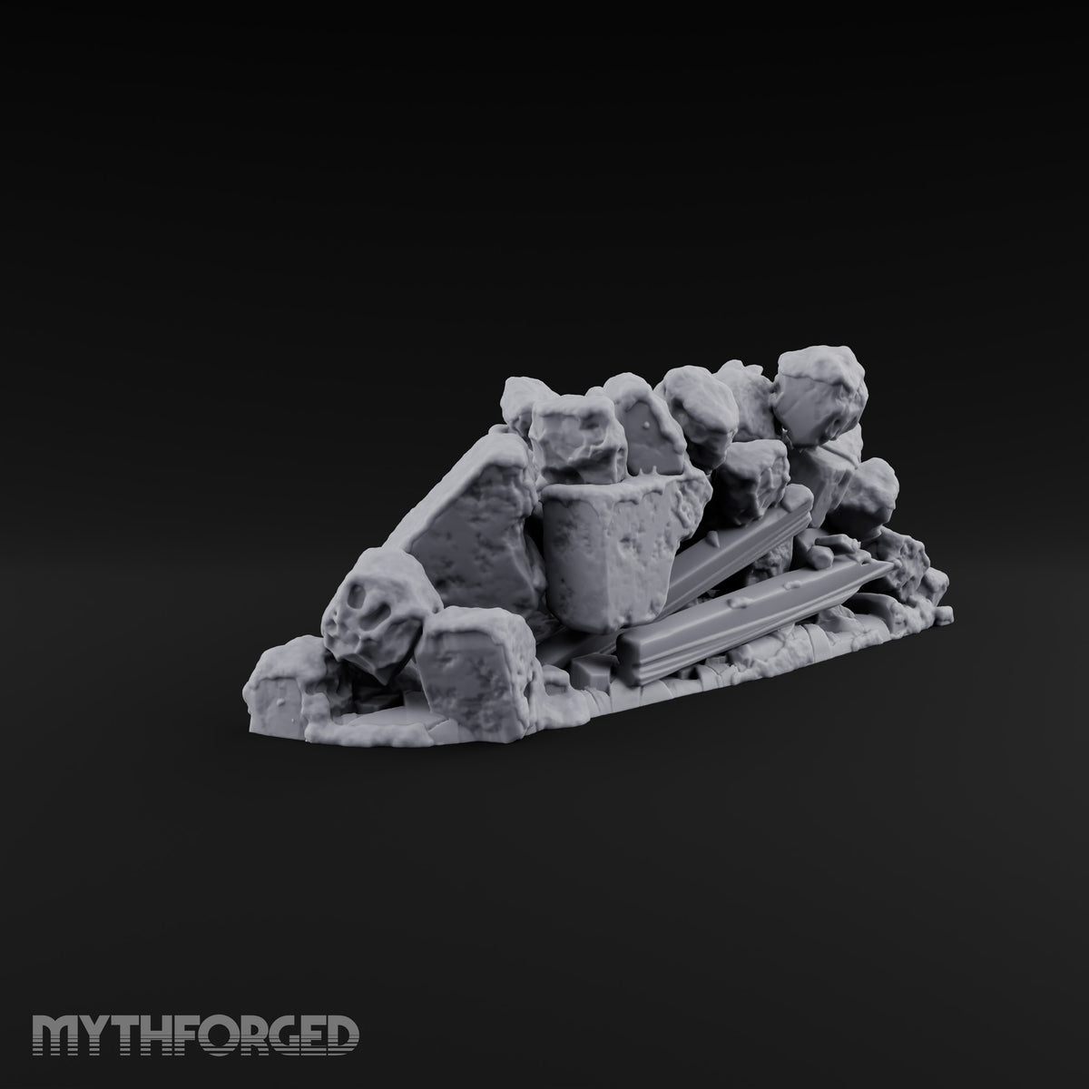 Snow Topped Stone and Timber Rubble Pile D — Snow