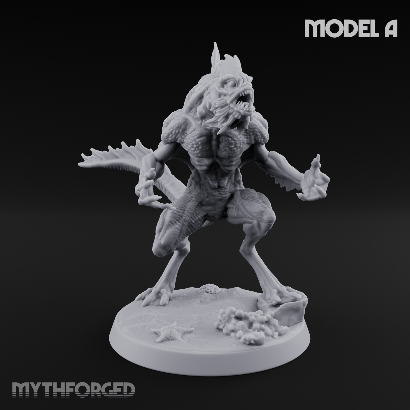 Arms Splayed Howling Deep One Brutes Miniature for Dungeons and Dragons, Pathfinder or other TTRPGs