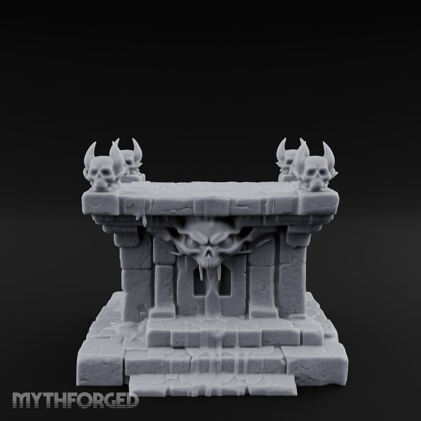 Demon-Faced Horn-Crowned Necromantic Stone Altar Miniature for Dungeons and Dragons, Pathfinder or other TTRPGs