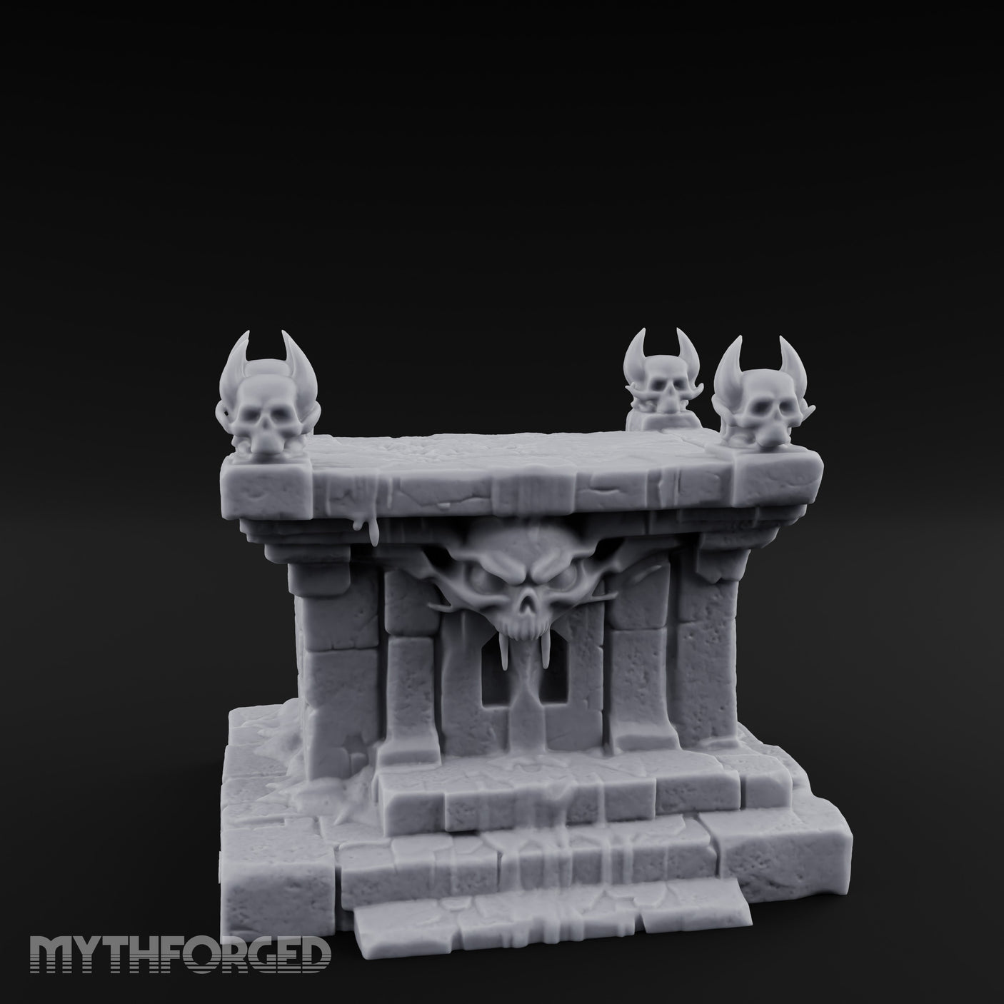 Demon-Faced Horn-Crowned Necromantic Stone Altar Miniature for Dungeons and Dragons, Pathfinder or other TTRPGs