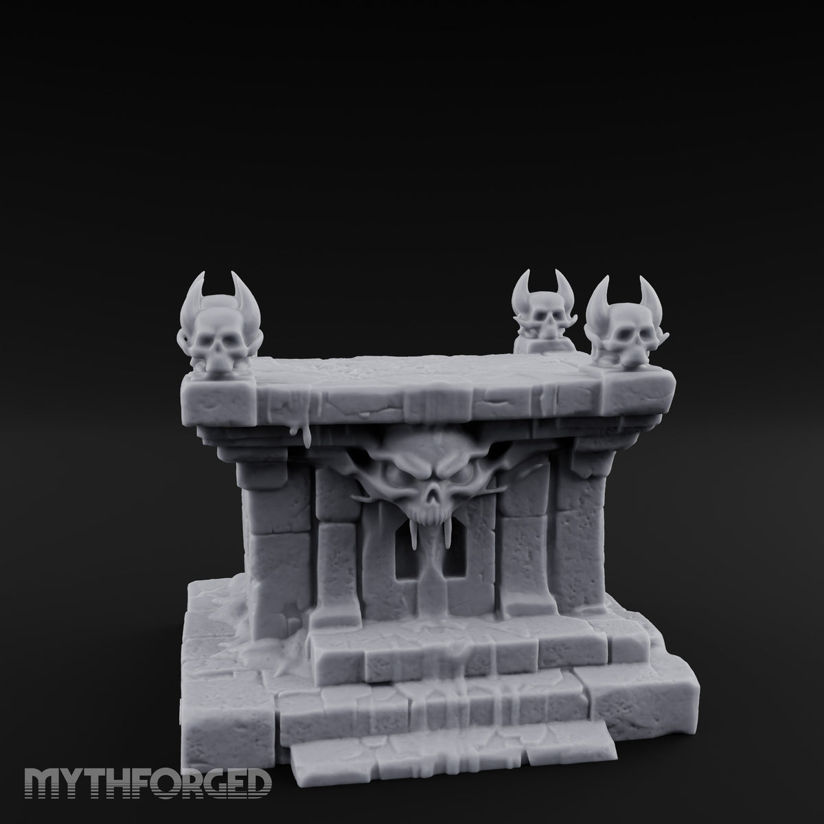 Demon-Faced Horn-Crowned Necromantic Stone Altar Miniature for Dungeons and Dragons, Pathfinder or other TTRPGs