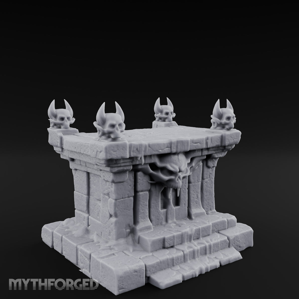 Demon-Faced Horn-Crowned Necromantic Stone Altar Miniature for Dungeons and Dragons, Pathfinder or other TTRPGs
