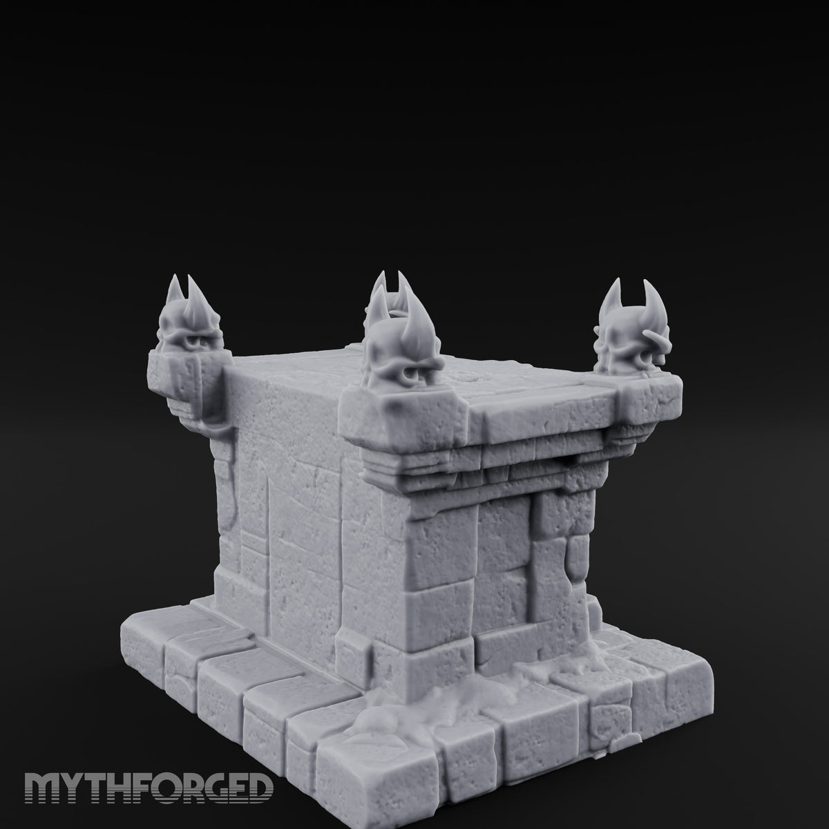Demon-Faced Horn-Crowned Necromantic Stone Altar Miniature for Dungeons and Dragons, Pathfinder or other TTRPGs