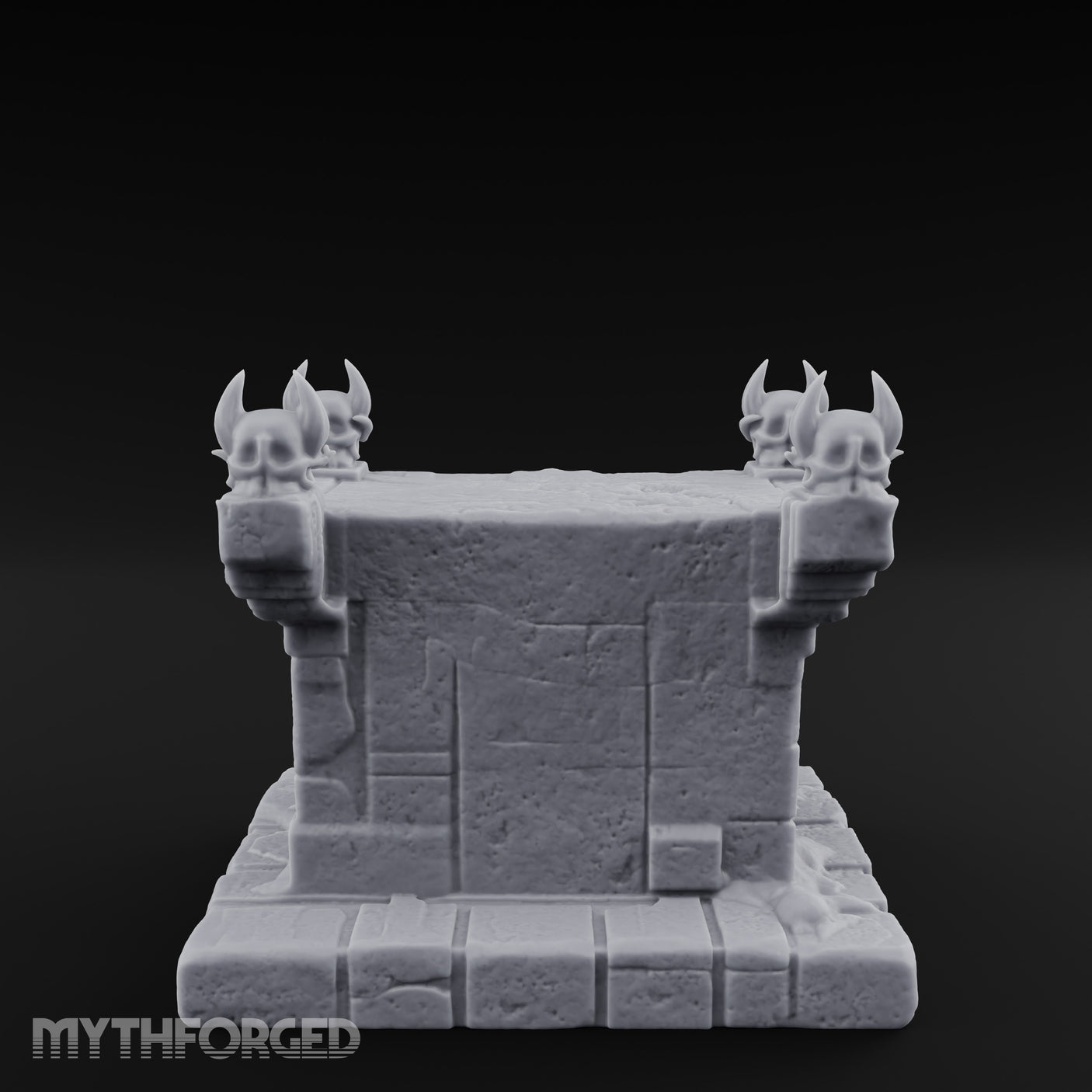 Demon-Faced Horn-Crowned Necromantic Stone Altar Miniature for Dungeons and Dragons, Pathfinder or other TTRPGs