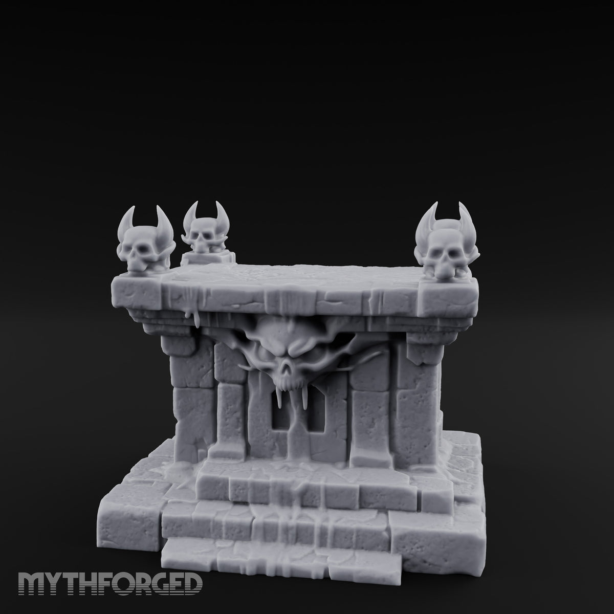 Demon-Faced Horn-Crowned Necromantic Stone Altar Miniature for Dungeons and Dragons, Pathfinder or other TTRPGs