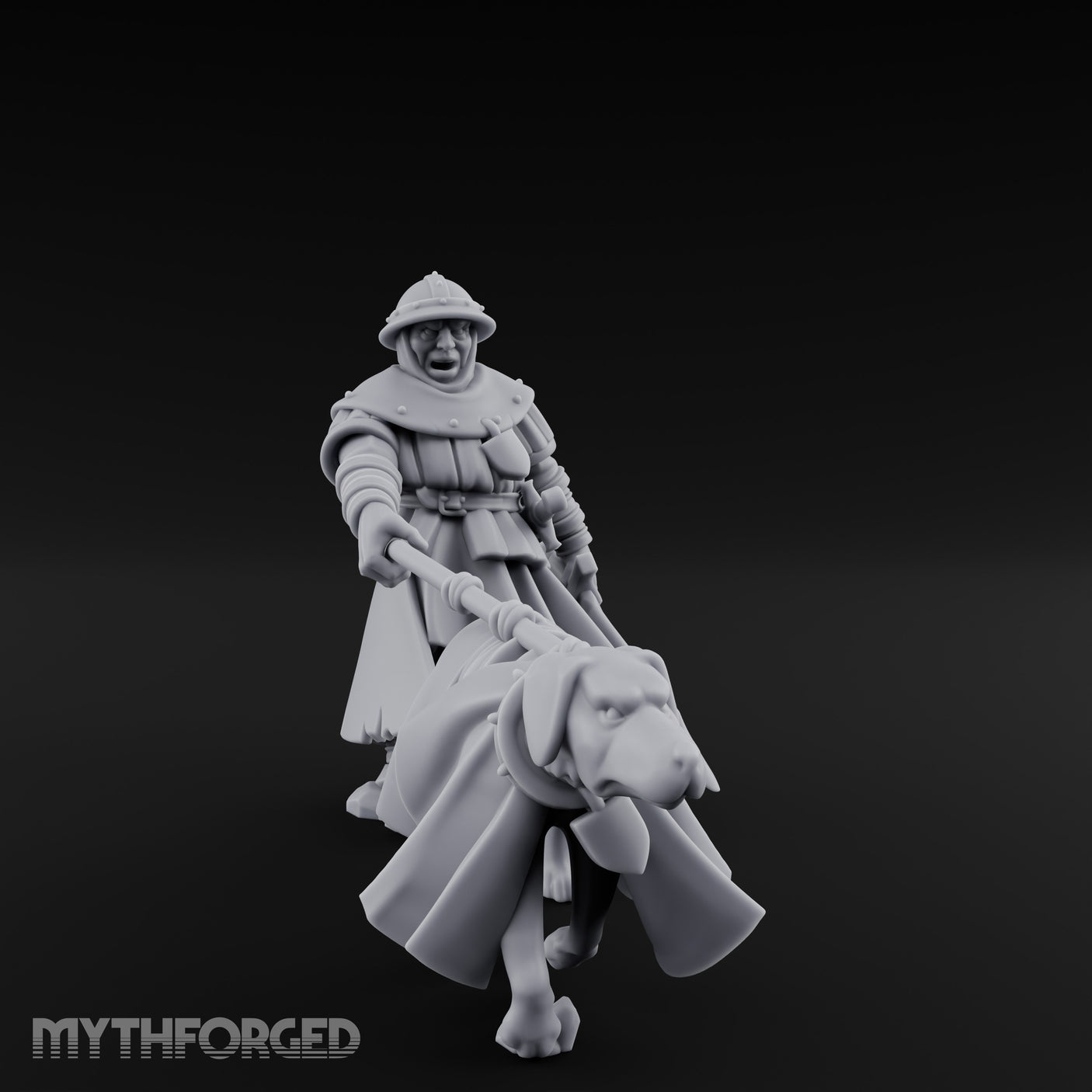 Dog Leash Tugging Human Man-at-Arms Miniature for Dungeons and Dragons, Pathfinder or other TTRPGs