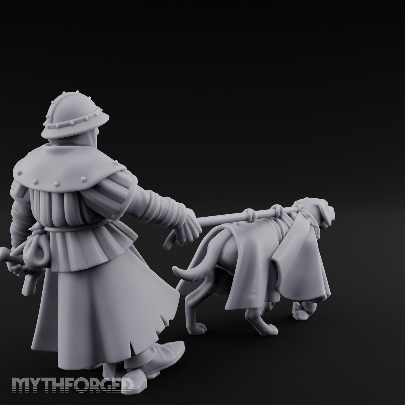 Dog Leash Tugging Human Man-at-Arms Miniature for Dungeons and Dragons, Pathfinder or other TTRPGs