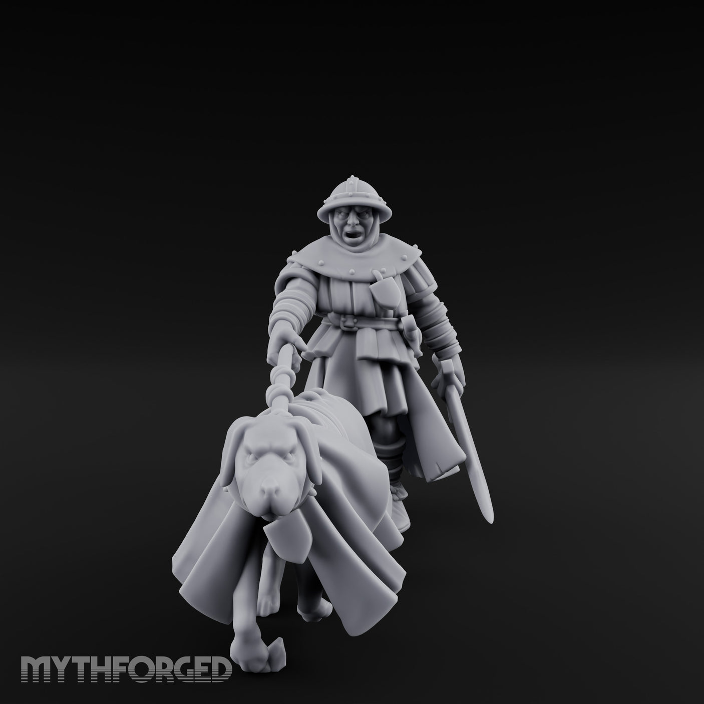 Dog Leash Tugging Human Man-at-Arms Miniature for Dungeons and Dragons, Pathfinder or other TTRPGs