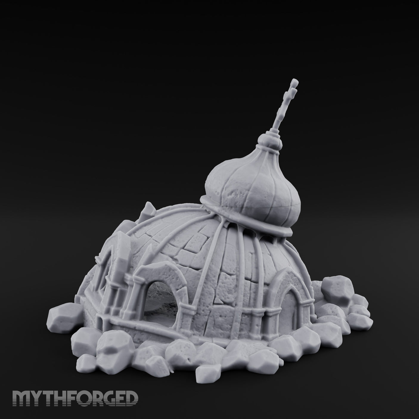 Dome-Capped Rubble-Ringed Onion Dome Temple Ruins Miniature for Dungeons and Dragons, Pathfinder or other TTRPGs