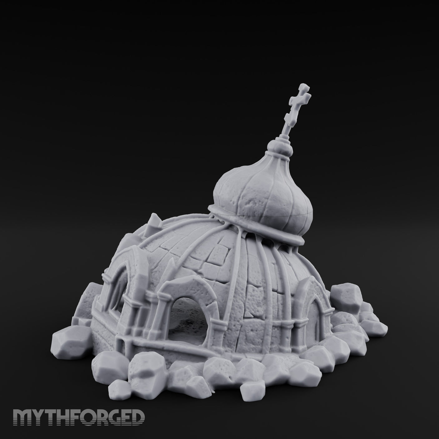 Dome-Capped Rubble-Ringed Onion Dome Temple Ruins Miniature for Dungeons and Dragons, Pathfinder or other TTRPGs