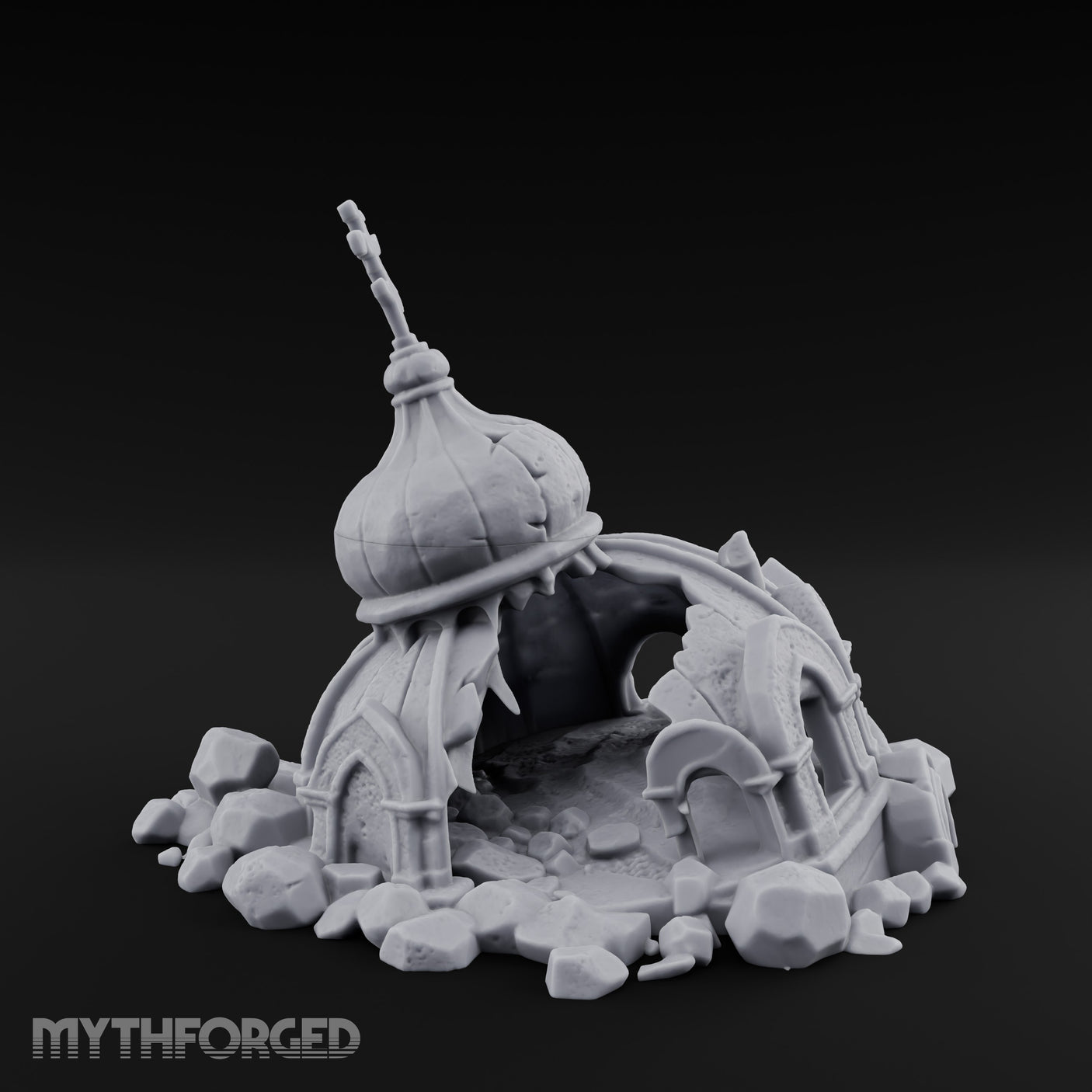 Dome-Capped Rubble-Ringed Onion Dome Temple Ruins Miniature for Dungeons and Dragons, Pathfinder or other TTRPGs
