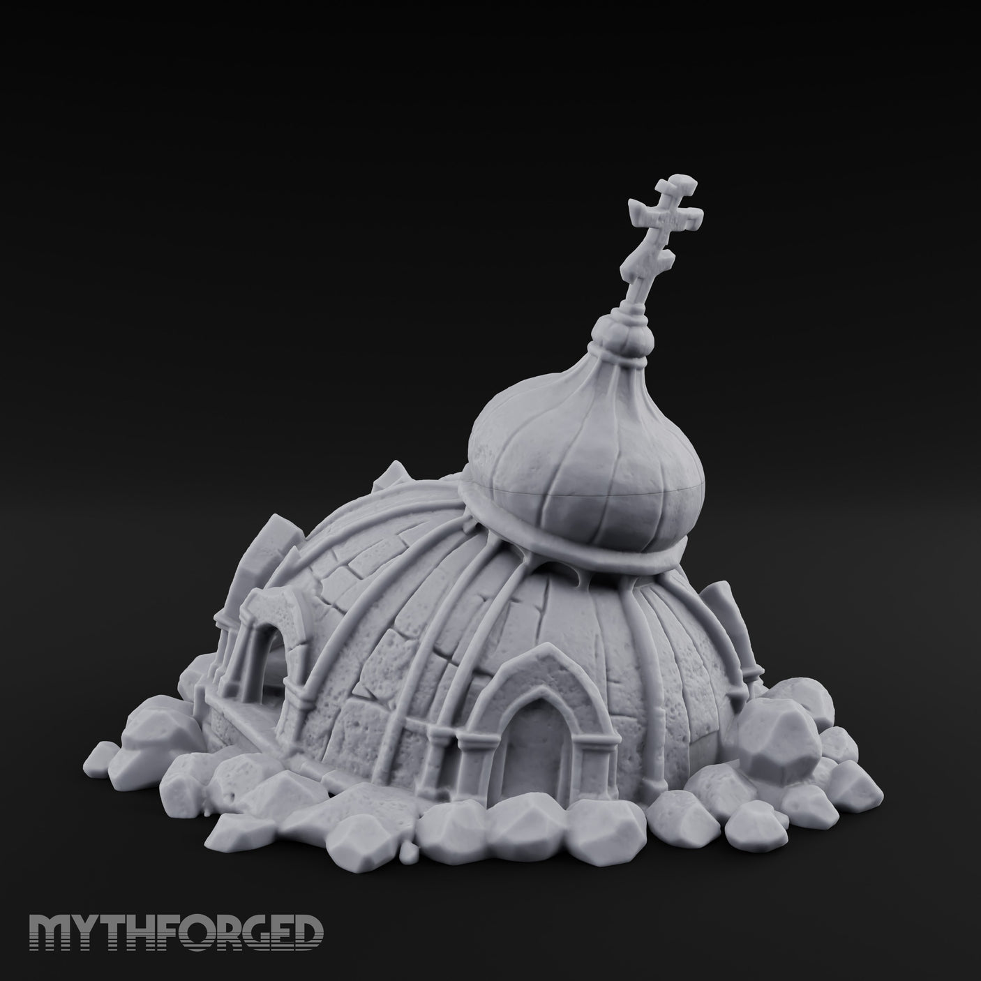 Dome-Capped Rubble-Ringed Onion Dome Temple Ruins Miniature for Dungeons and Dragons, Pathfinder or other TTRPGs