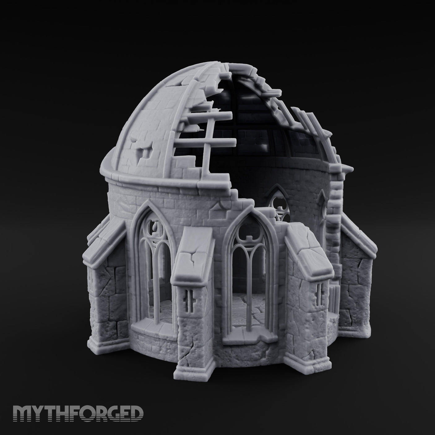 Dome-Shattered Tracery-Arched Observatory Chapel Ruins Miniature for Dungeons and Dragons, Pathfinder or other TTRPGs