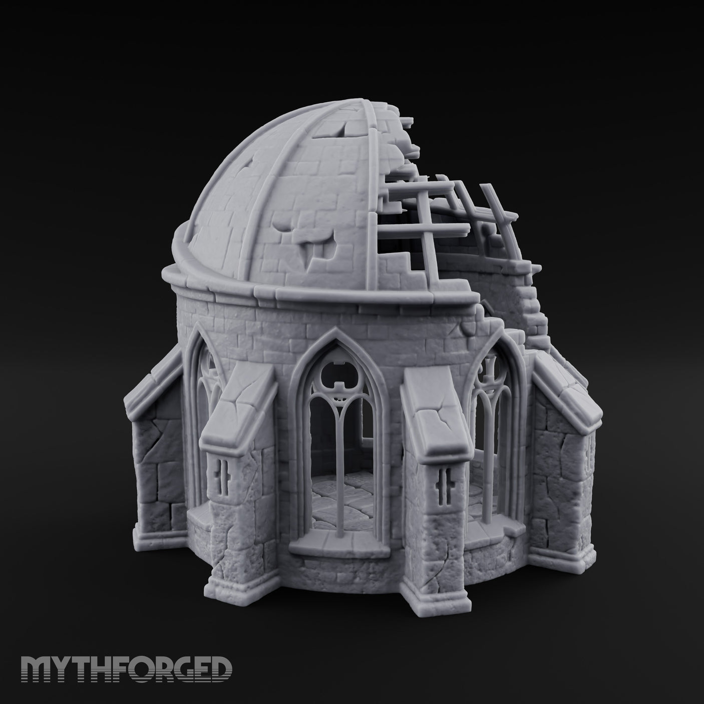 Dome-Shattered Tracery-Arched Observatory Chapel Ruins Miniature for Dungeons and Dragons, Pathfinder or other TTRPGs