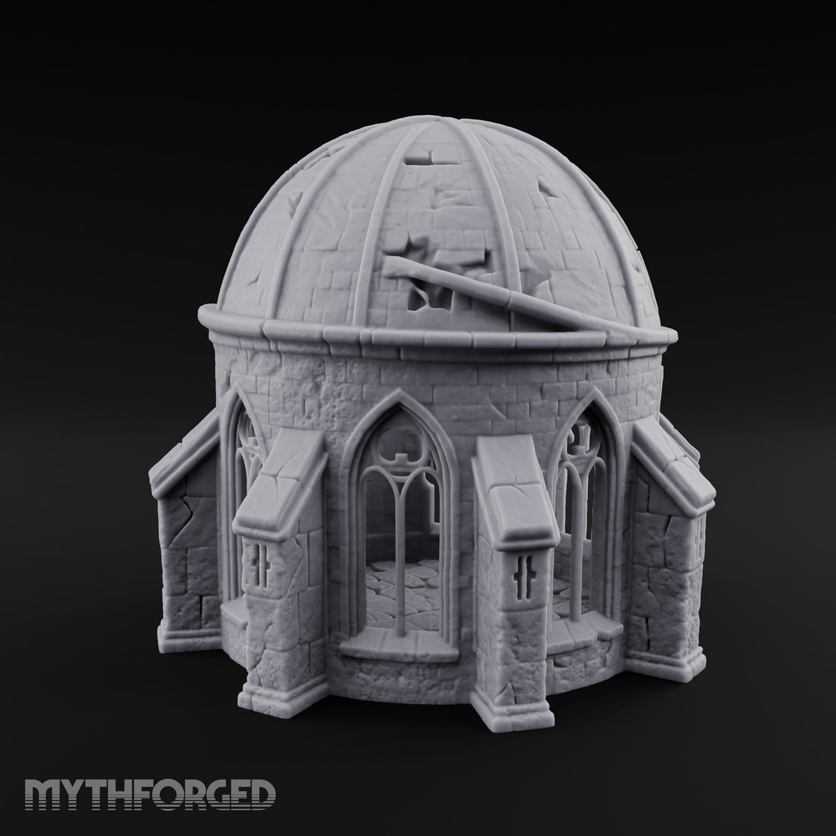 Dome-Shattered Tracery-Arched Observatory Chapel Ruins Miniature for Dungeons and Dragons, Pathfinder or other TTRPGs