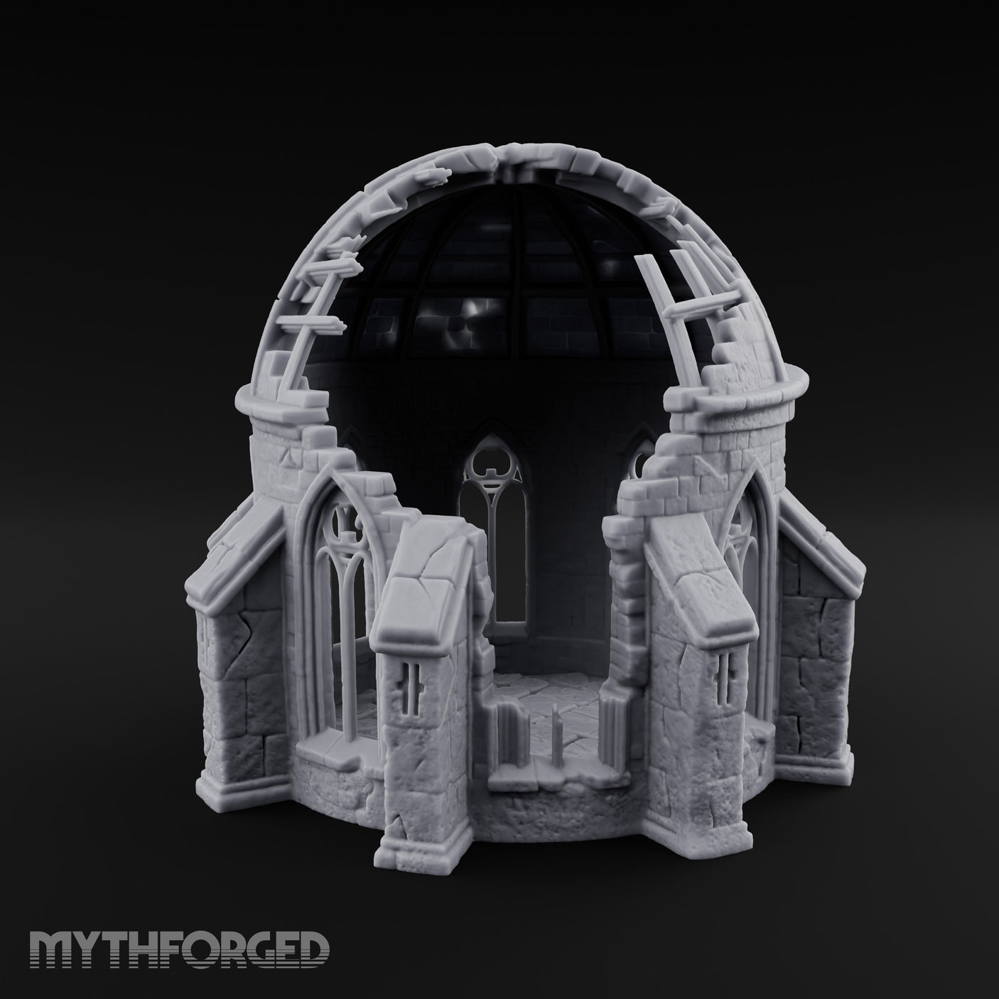 Dome-Shattered Tracery-Arched Observatory Chapel Ruins Miniature for Dungeons and Dragons, Pathfinder or other TTRPGs