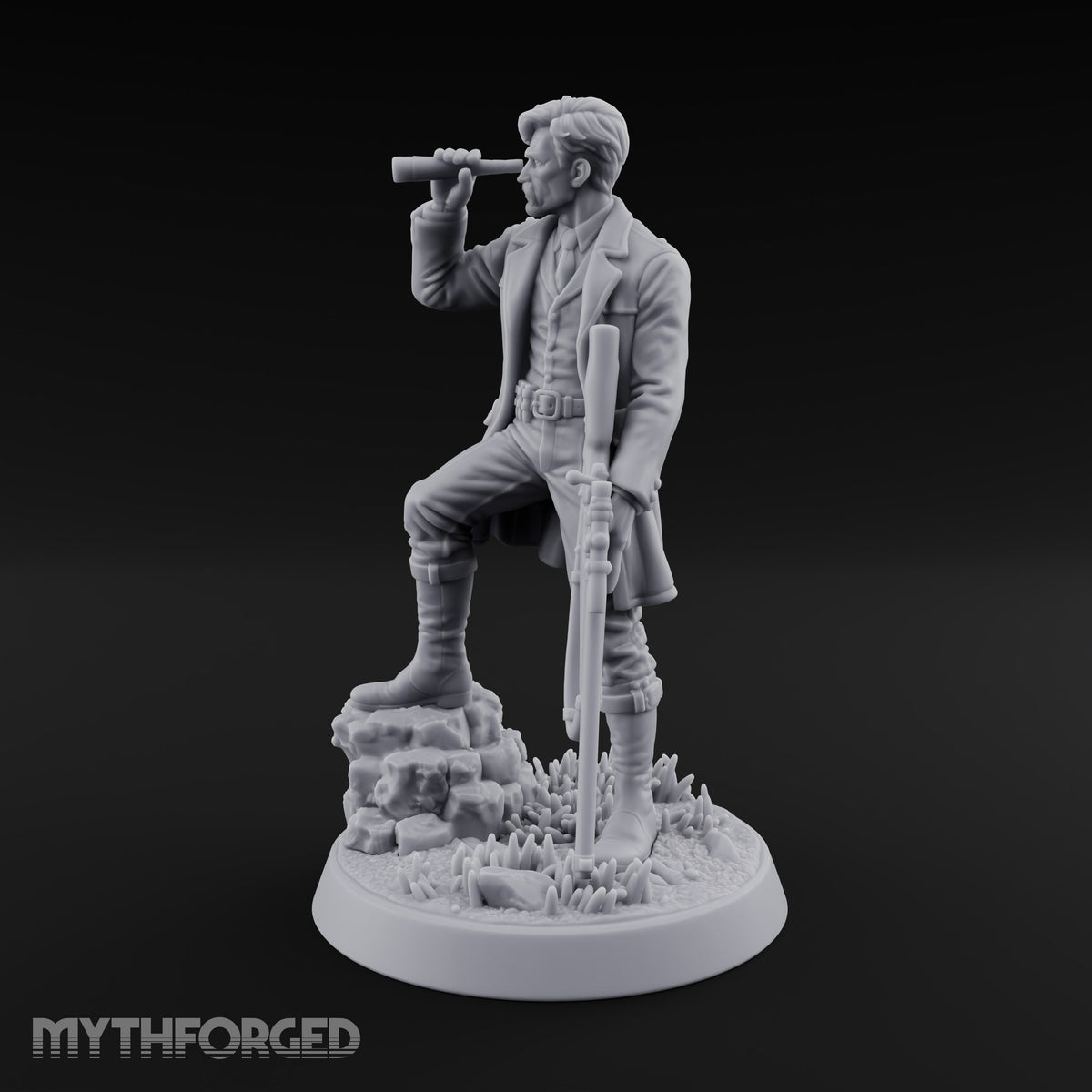 Spotted Before He Fires Human Scout with Spyglass and Scoped Rifle