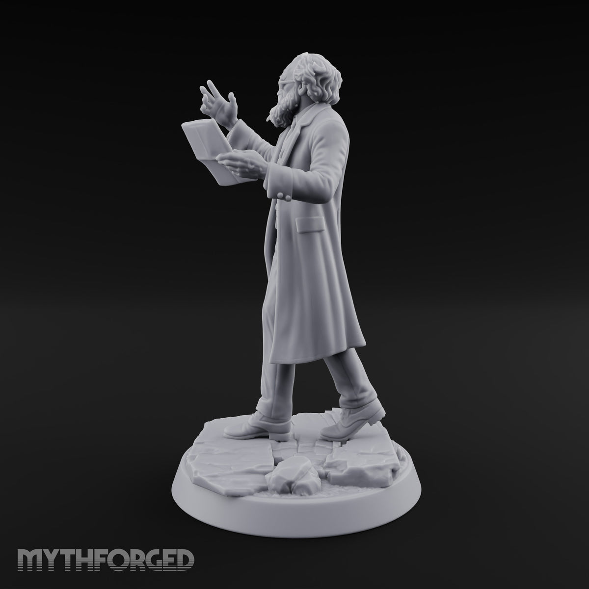 Footnotes Before Fear Human Scholar with Papers and Long Coat