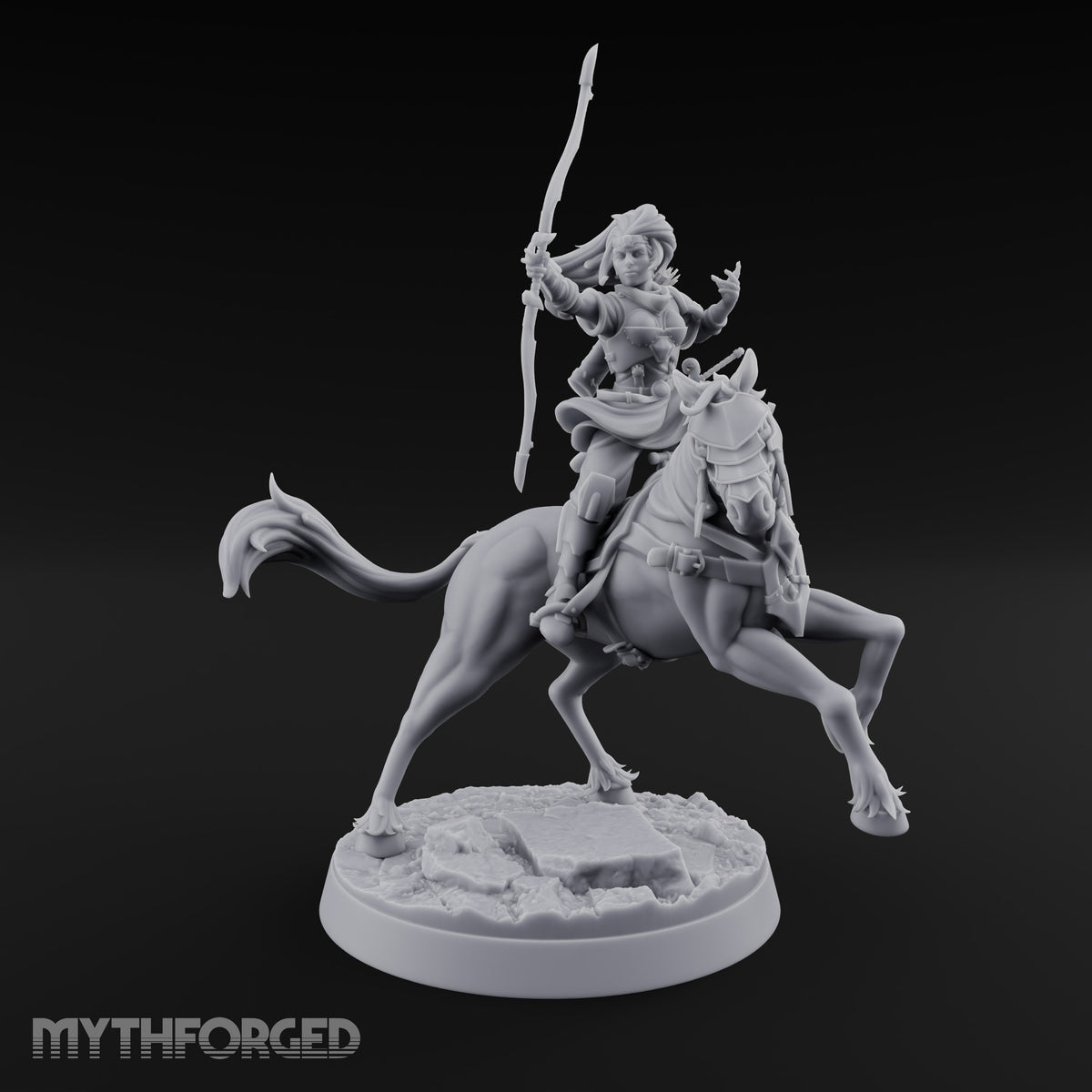 Wyrm Tracked, Bowstring Drawn Elf Mounted Archer
