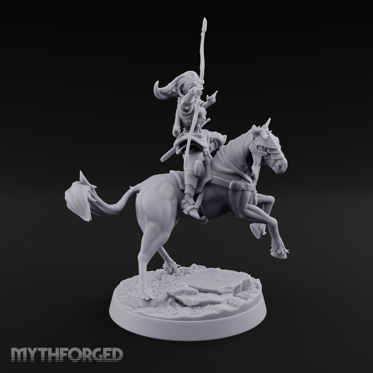 Wyrm Tracked, Bowstring Drawn Elf Mounted Archer