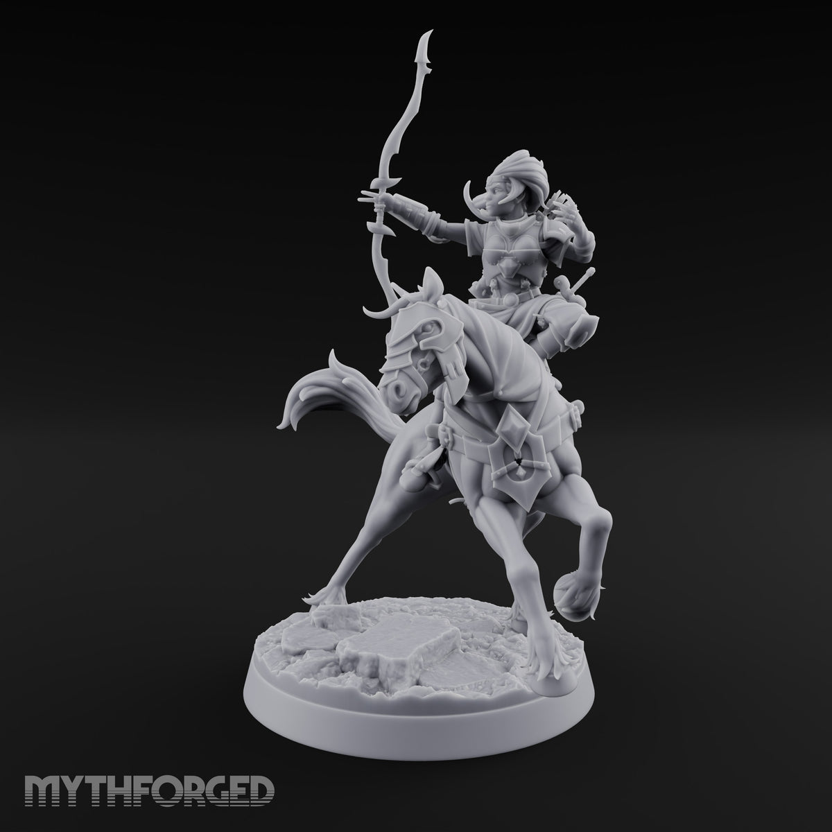 Wyrm Tracked, Bowstring Drawn Elf Mounted Archer