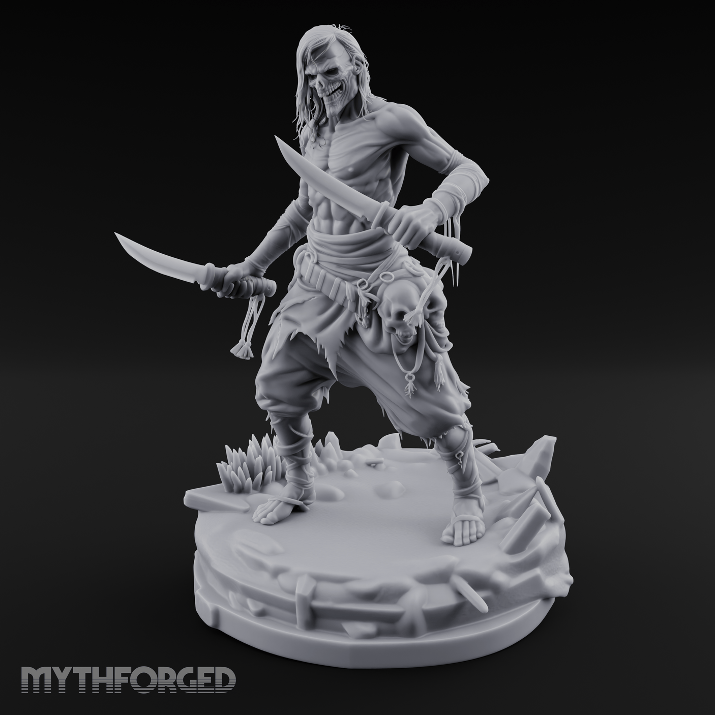 Dual Blades Dancing Draugr Assassin Miniature for Dungeons and Dragons, Pathfinder or other TTRPGs