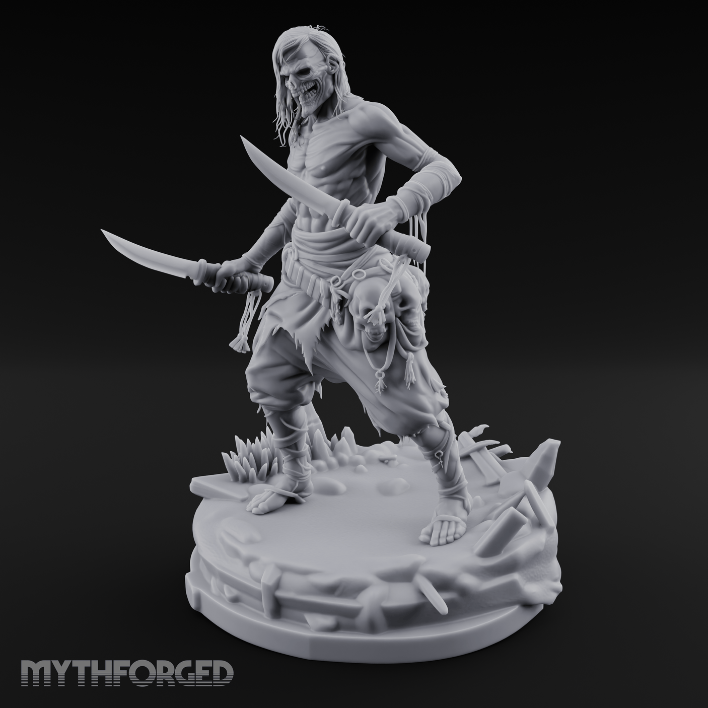 Dual Blades Dancing Draugr Assassin Miniature for Dungeons and Dragons, Pathfinder or other TTRPGs
