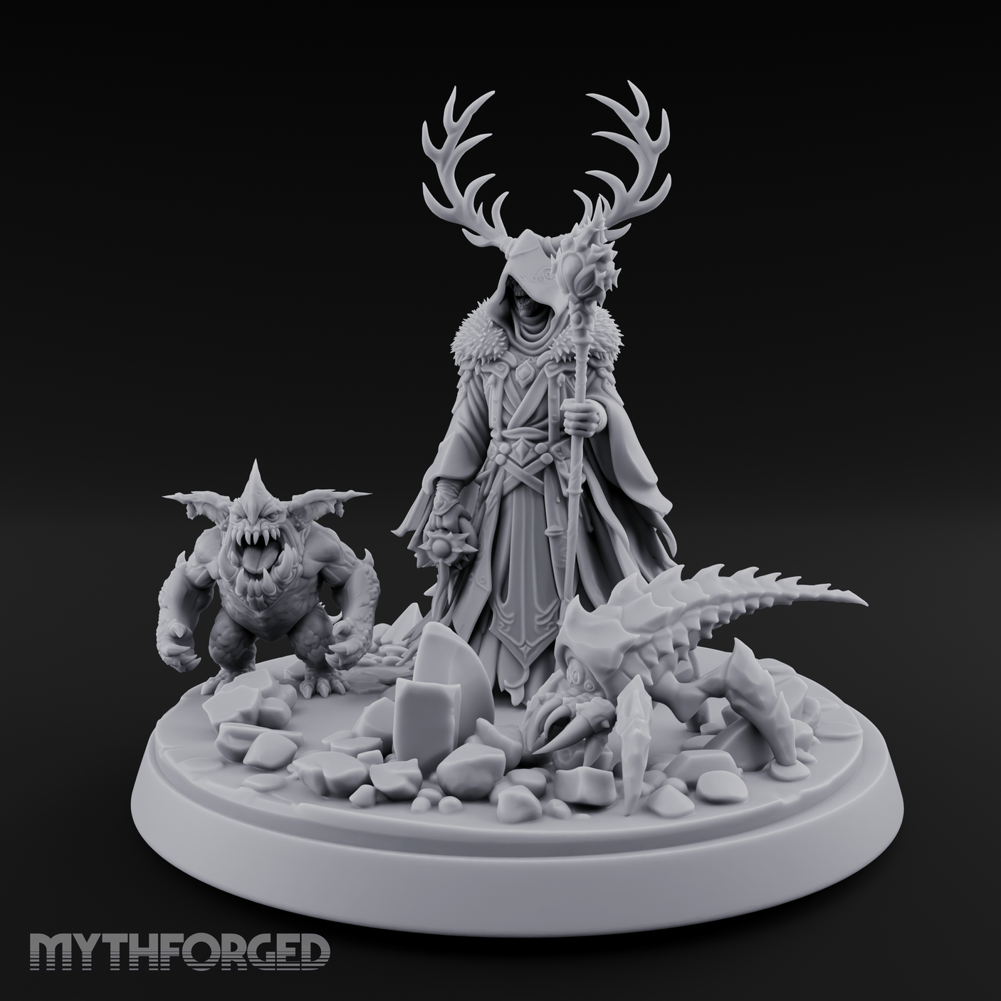 Antlered Summoning Draugr Shaman Miniature for Dungeons and Dragons, Pathfinder or other TTRPGs