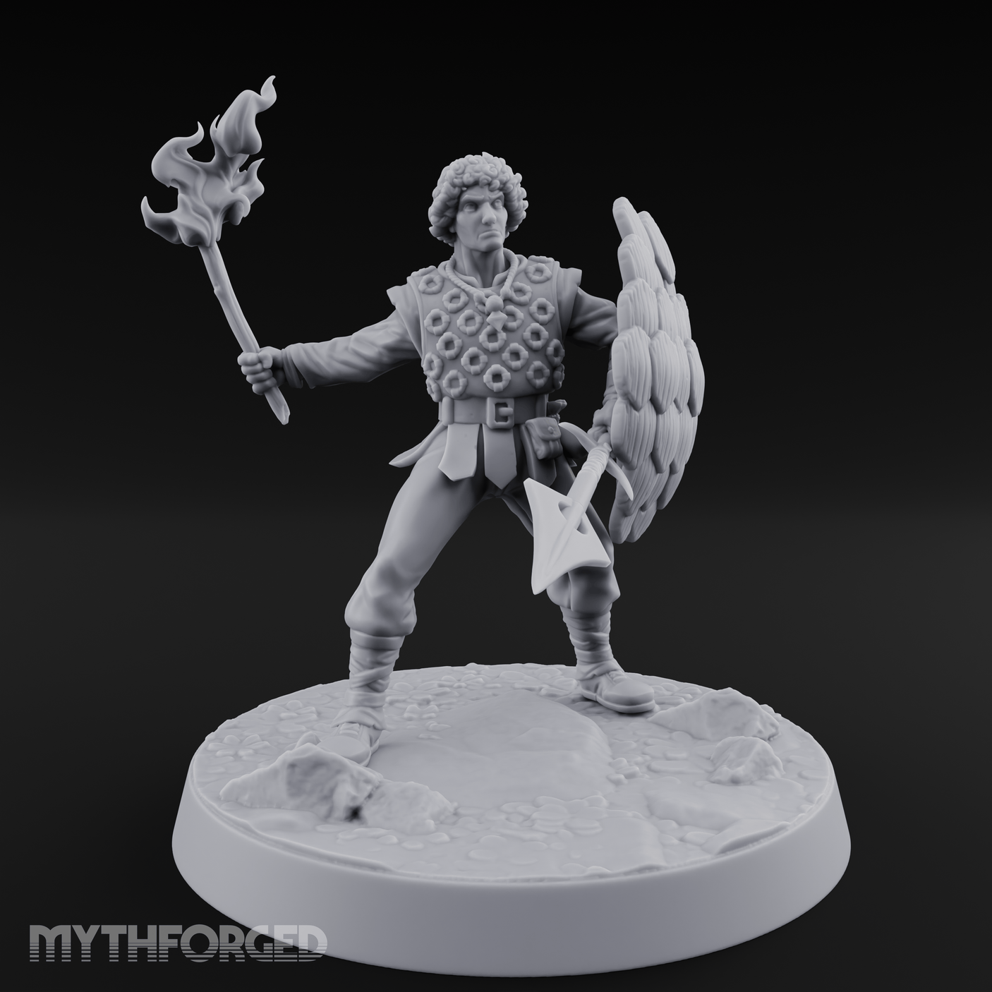 Torch Aloft Triumphant Human Spearman Miniature for Dungeons and Dragons, Pathfinder or other TTRPGs