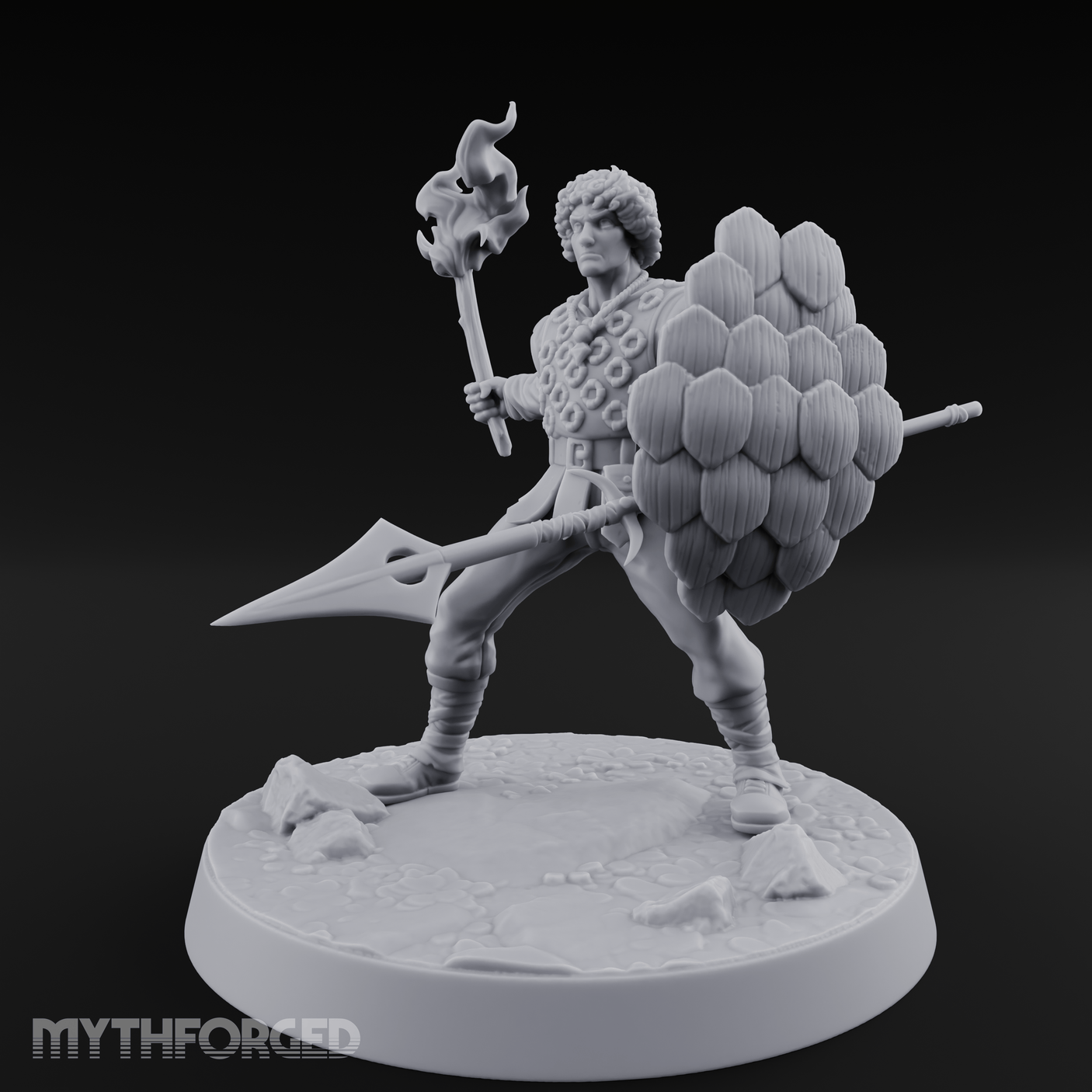 Torch Aloft Triumphant Human Spearman Miniature for Dungeons and Dragons, Pathfinder or other TTRPGs