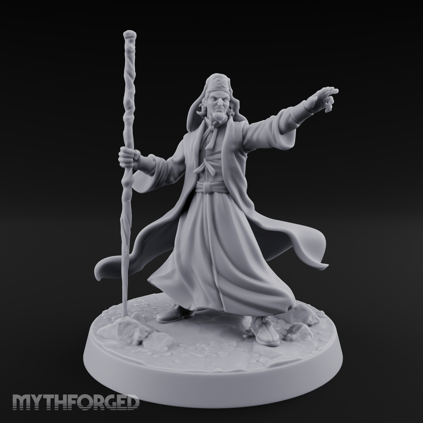 Staff Raised Commanding Human Wizard Miniature for Dungeons and Dragons, Pathfinder or other TTRPGs