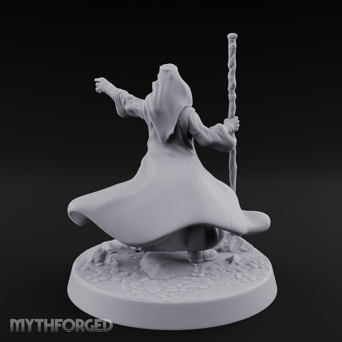 Staff Raised Commanding Human Wizard Miniature for Dungeons and Dragons, Pathfinder or other TTRPGs
