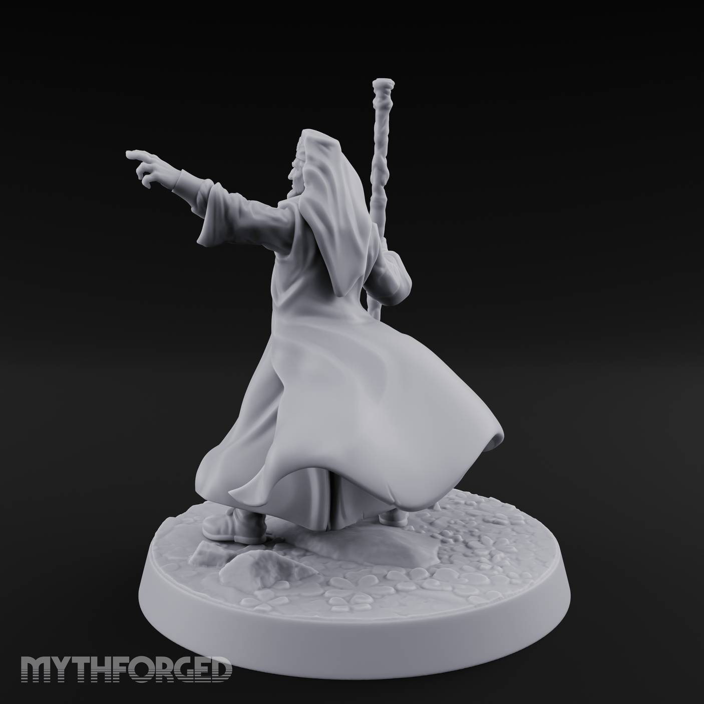 Staff Raised Commanding Human Wizard Miniature for Dungeons and Dragons, Pathfinder or other TTRPGs
