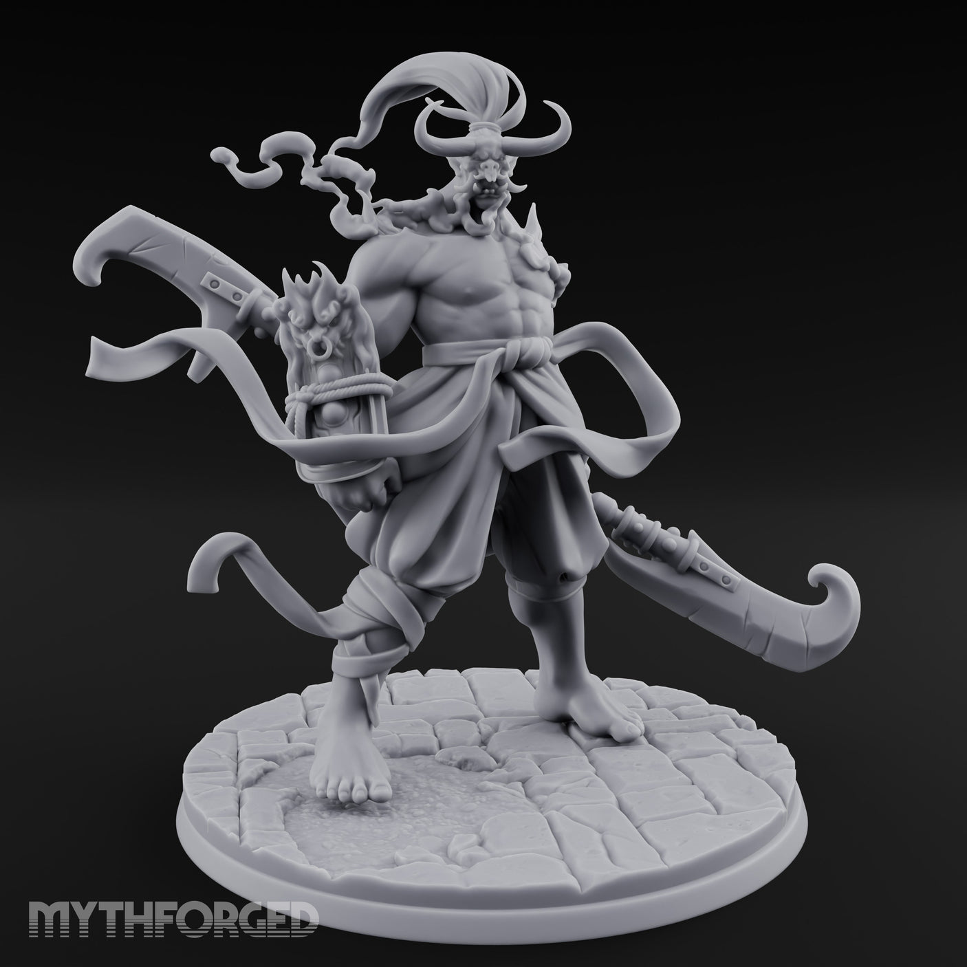 Dual Blade Striding Oni War Tyrant Miniature for Dungeons and Dragons, Pathfinder or other TTRPGs