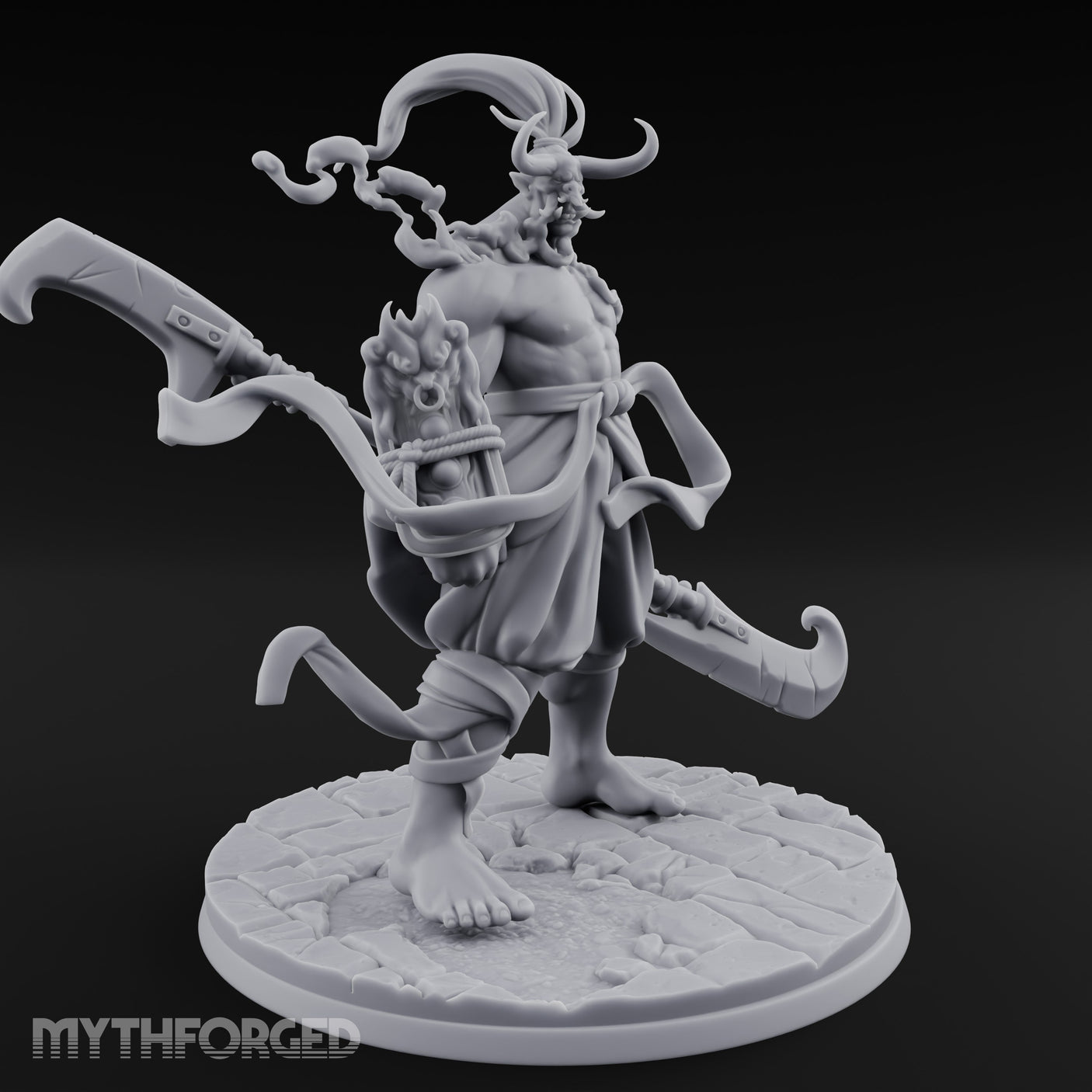 Dual Blade Striding Oni War Tyrant Miniature for Dungeons and Dragons, Pathfinder or other TTRPGs