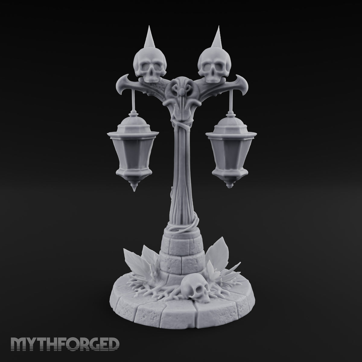 Dual-Lantern Spike-Crowned Necromantic Street Lamp Post Miniature for Dungeons and Dragons, Pathfinder or other TTRPGs