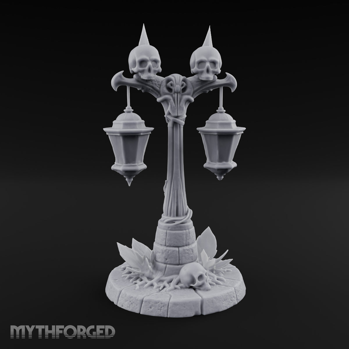 Dual-Lantern Spike-Crowned Necromantic Street Lamp Post Miniature for Dungeons and Dragons, Pathfinder or other TTRPGs