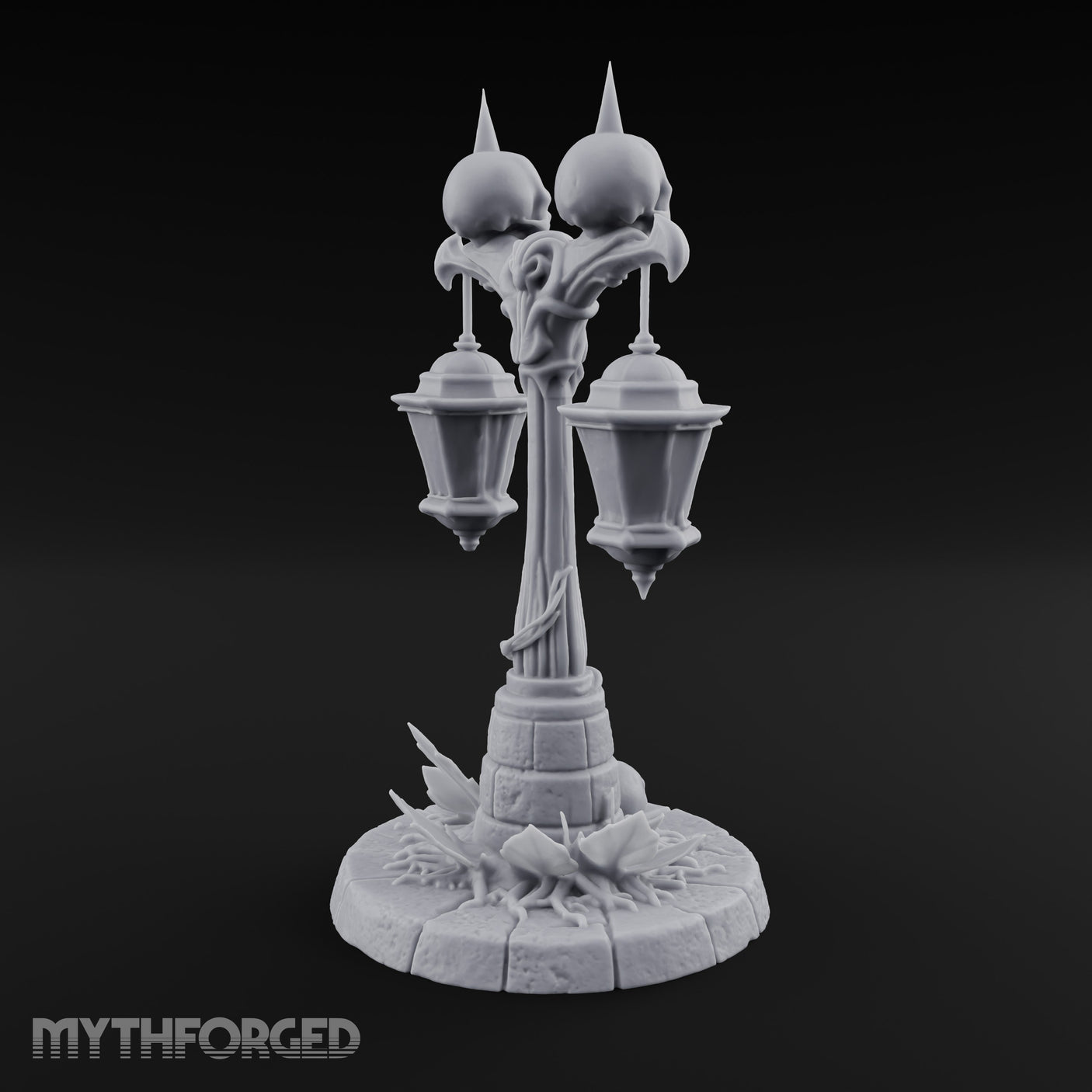 Dual-Lantern Spike-Crowned Necromantic Street Lamp Post Miniature for Dungeons and Dragons, Pathfinder or other TTRPGs