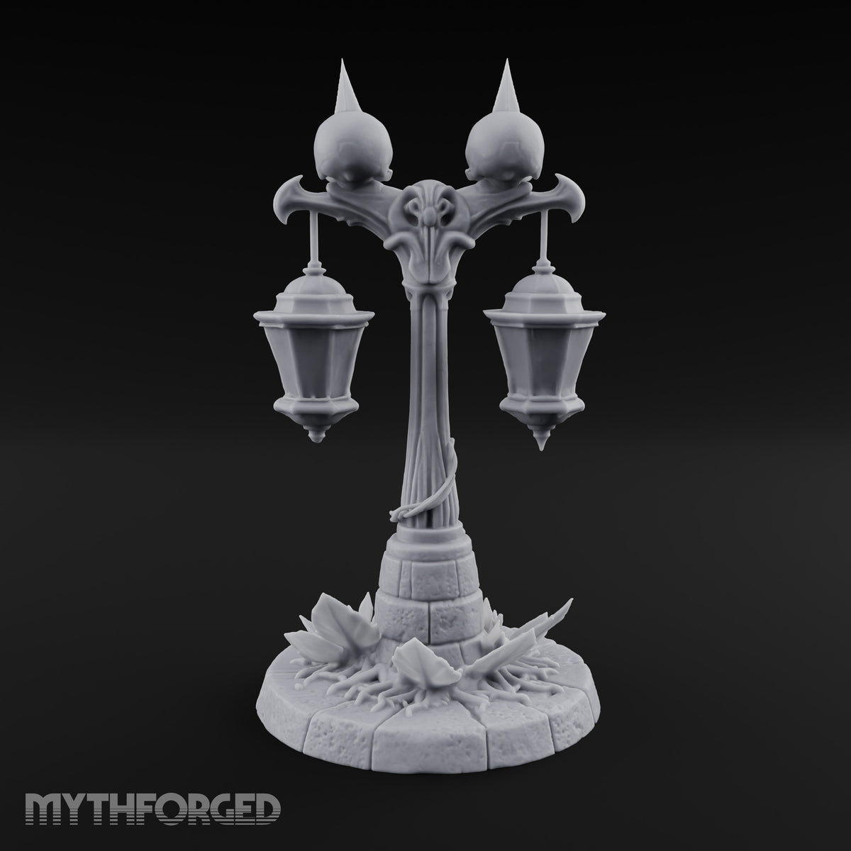 Dual-Lantern Spike-Crowned Necromantic Street Lamp Post Miniature for Dungeons and Dragons, Pathfinder or other TTRPGs