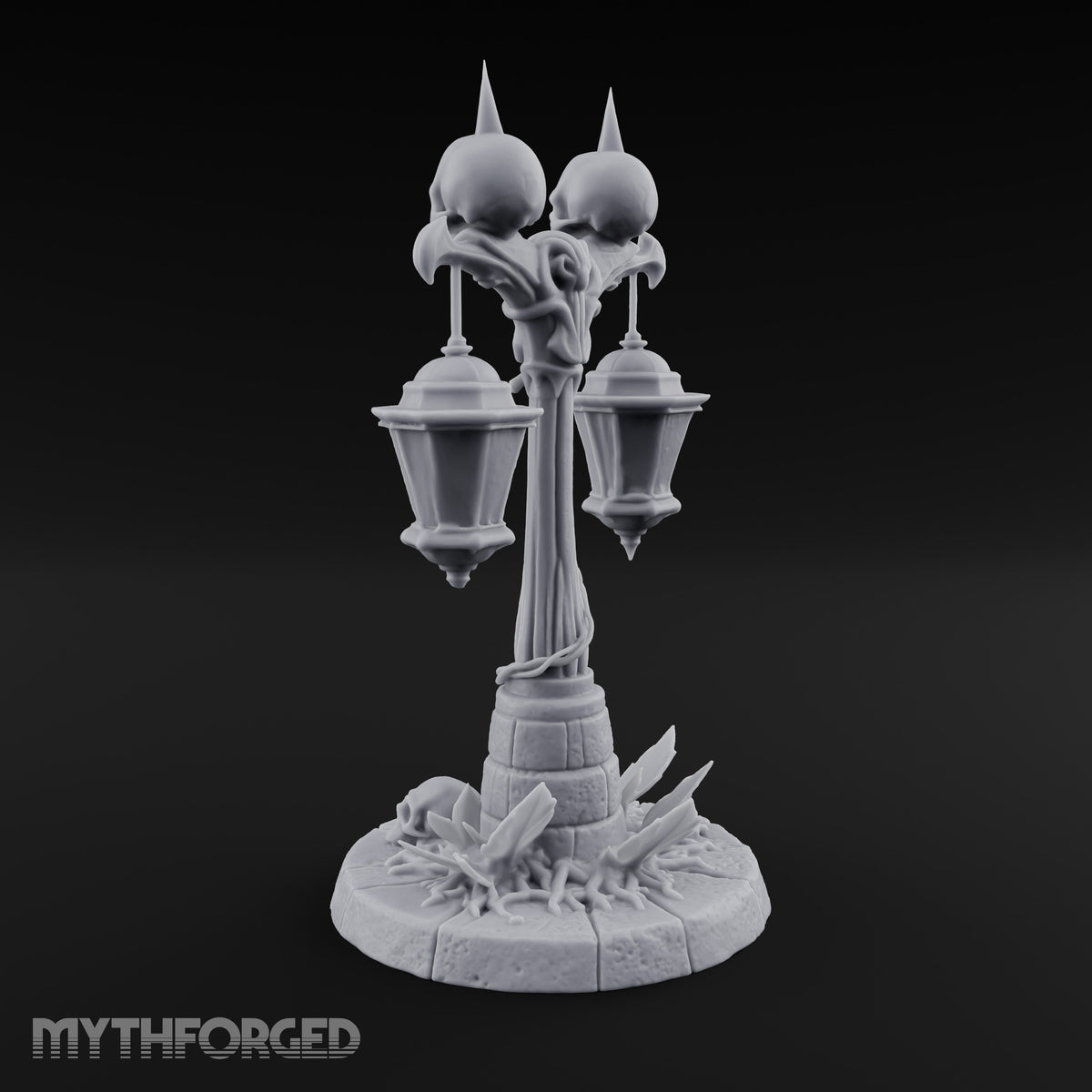 Dual-Lantern Spike-Crowned Necromantic Street Lamp Post Miniature for Dungeons and Dragons, Pathfinder or other TTRPGs