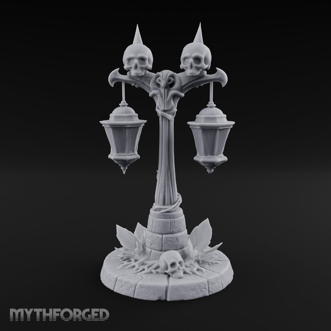 Dual-Lantern Spike-Crowned Necromantic Street Lamp Post Miniature for Dungeons and Dragons, Pathfinder or other TTRPGs