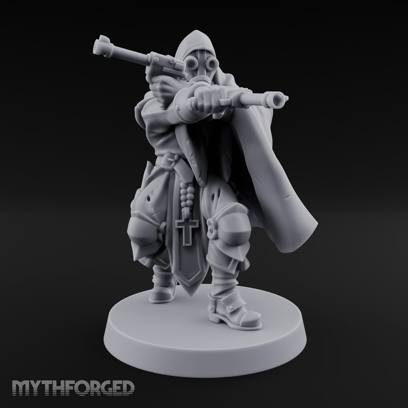Dual Pistol Aiming Crouching Human Sniper Priest Miniature for Dungeons and Dragons, Pathfinder or other TTRPGs