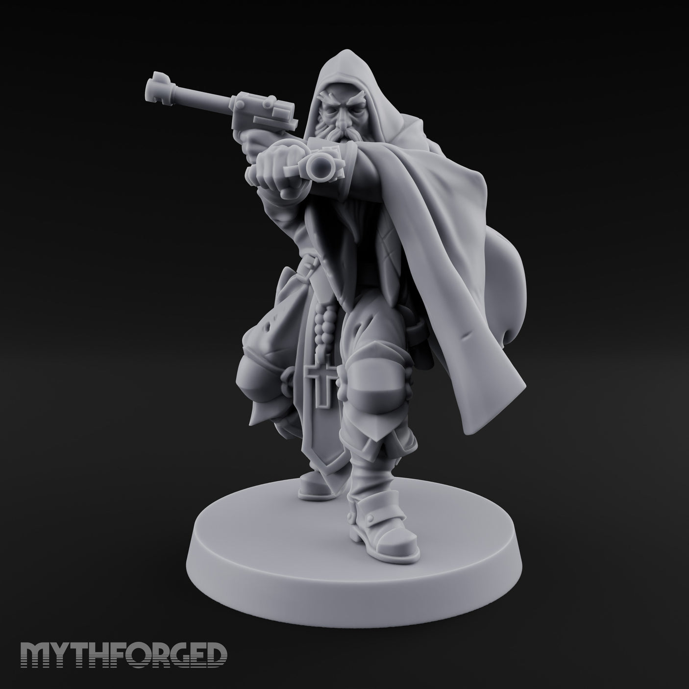 Dual Pistol Aiming Crouching Human Sniper Priest Miniature for Dungeons and Dragons, Pathfinder or other TTRPGs