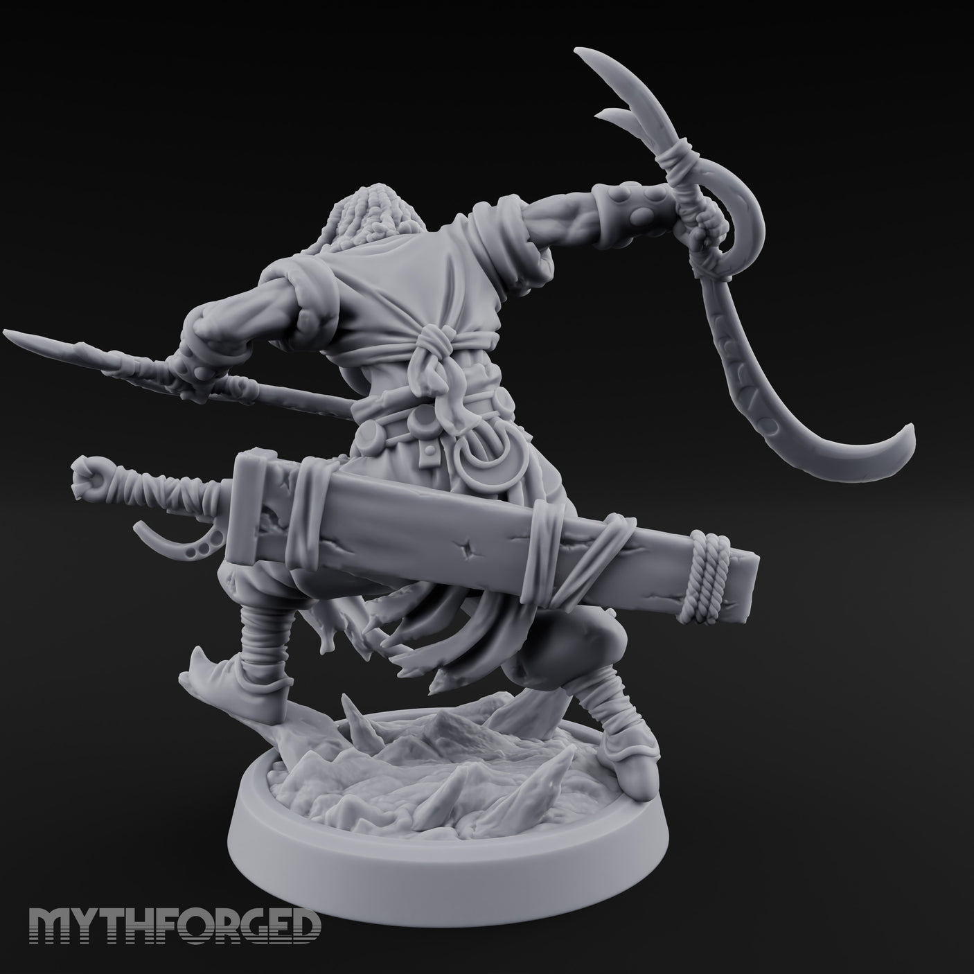 Dual Sickle Whirling Human Ranger Miniature for Dungeons and Dragons, Pathfinder or other TTRPGs