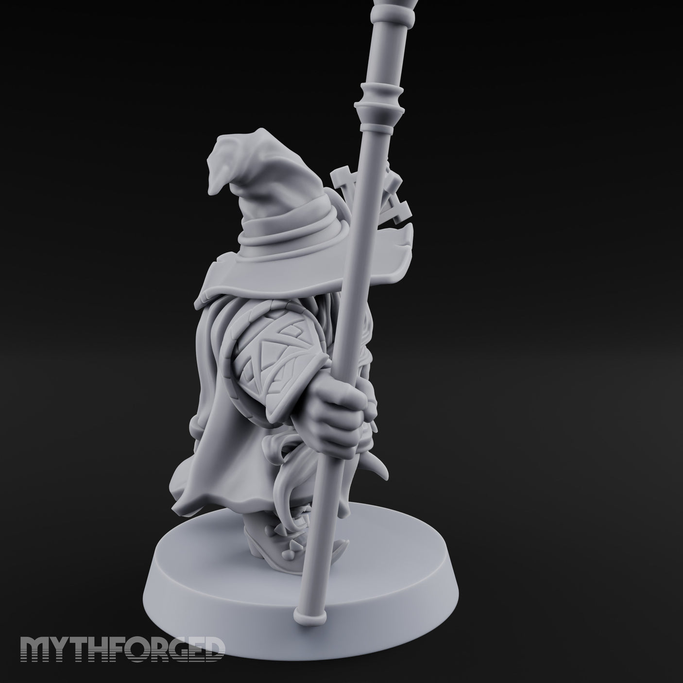 Dual Staff Brandishing Dwarf Wizard Miniature for Dungeons and Dragons, Pathfinder or other TTRPGs