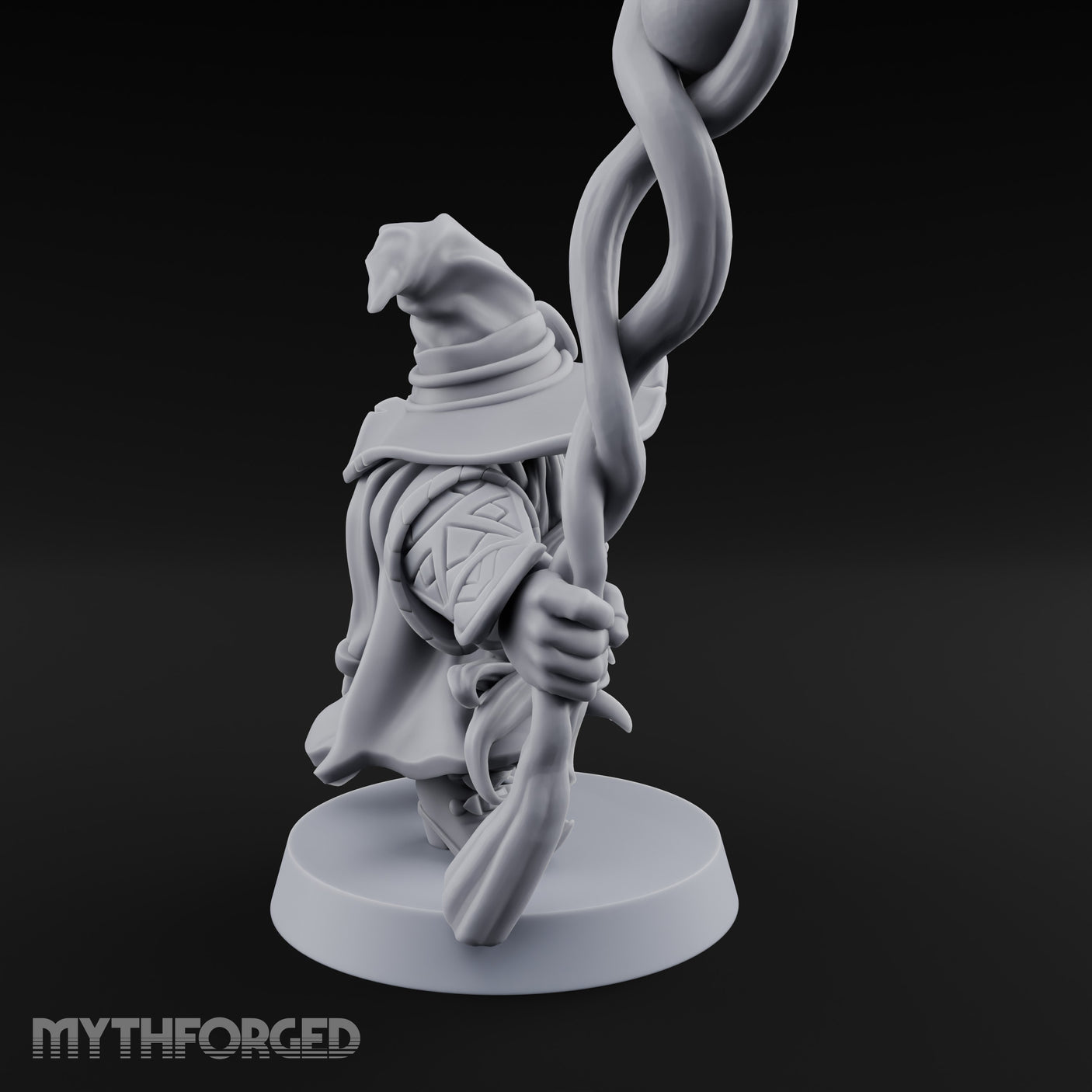 Dual Staff Brandishing Dwarf Wizard Miniature for Dungeons and Dragons, Pathfinder or other TTRPGs