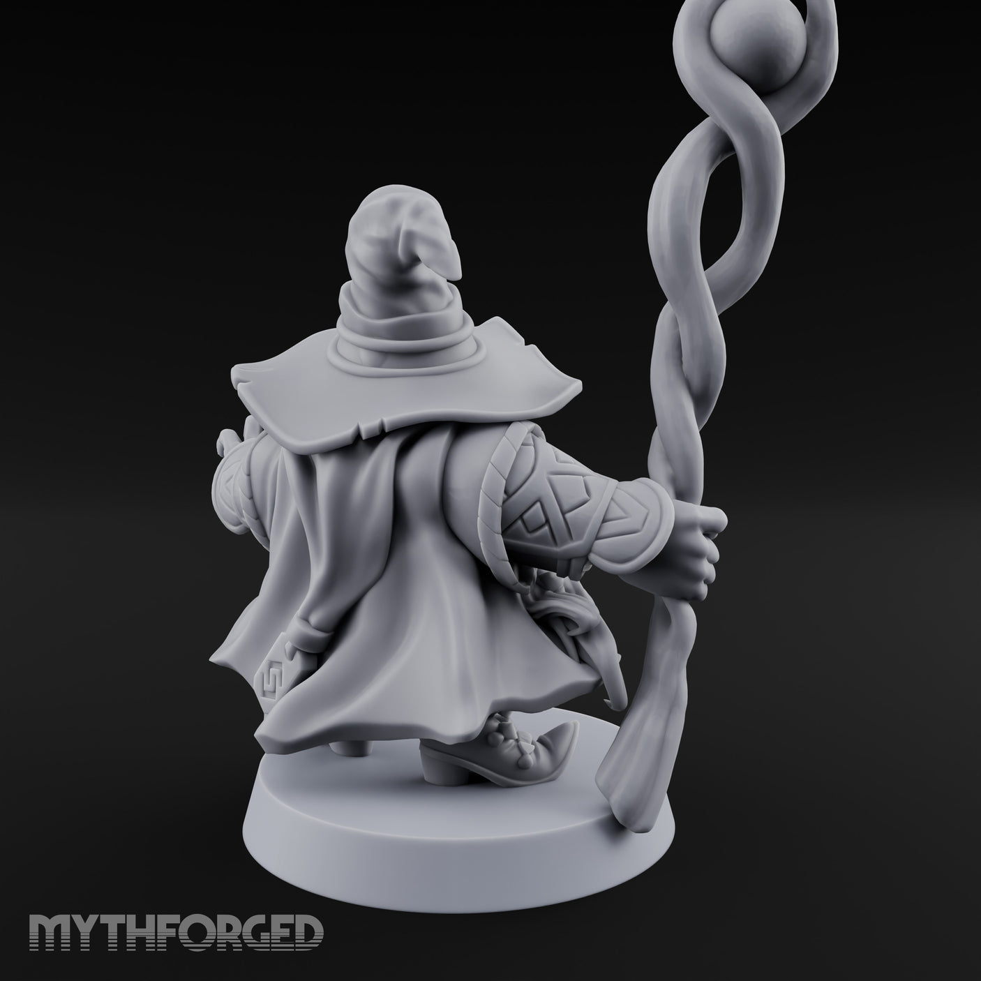 Dual Staff Brandishing Dwarf Wizard Miniature for Dungeons and Dragons, Pathfinder or other TTRPGs