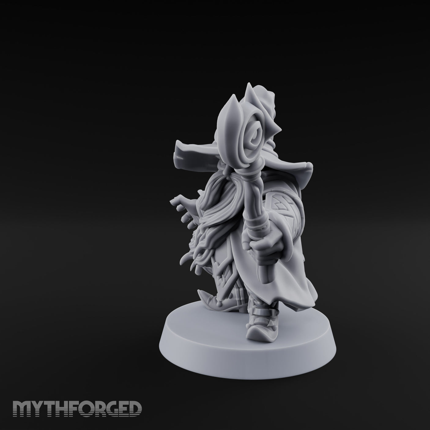 Dual Staff Brandishing Dwarf Wizard Miniature for Dungeons and Dragons, Pathfinder or other TTRPGs