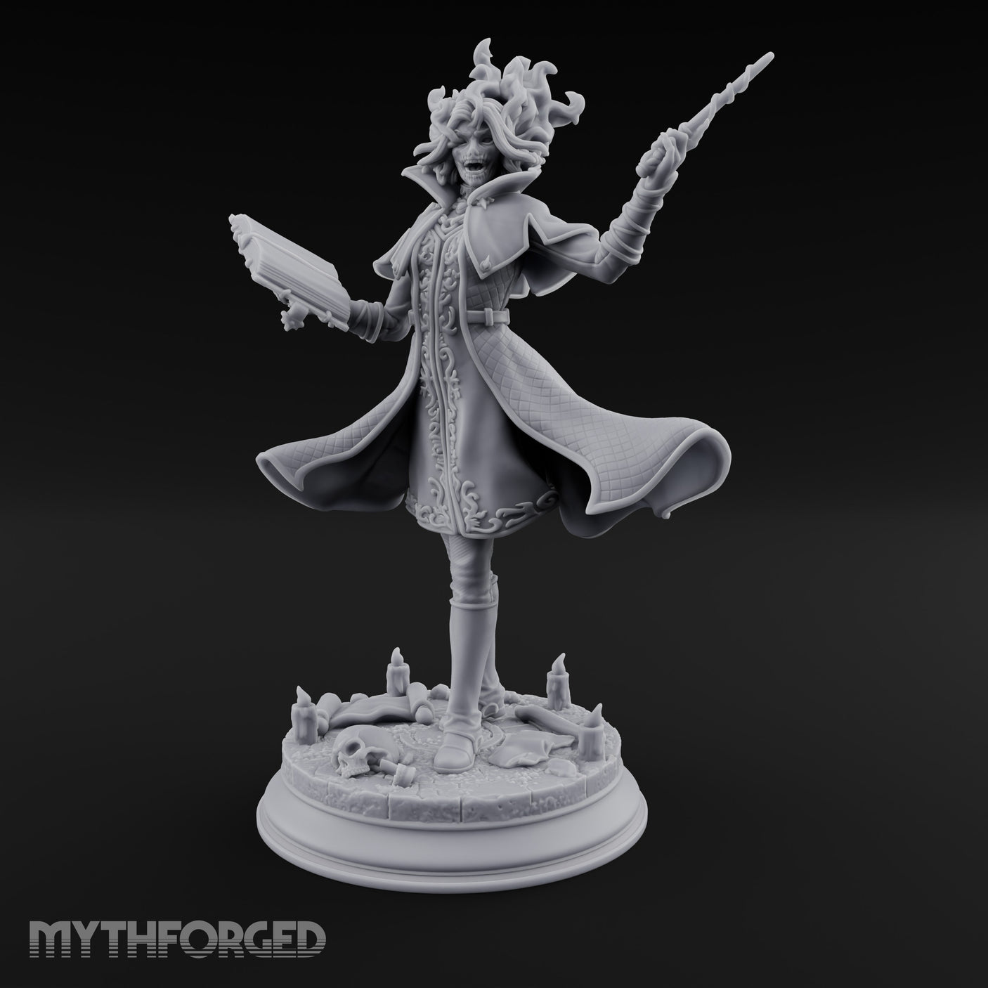 Dual Wand Wielding Elf Lich Sorceress Miniature for Dungeons and Dragons, Pathfinder or other TTRPGs